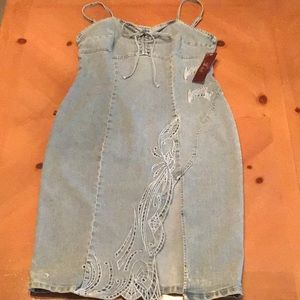 Jordache Vintage SZ L Denim Cut-Out Dress *NW/TAGS